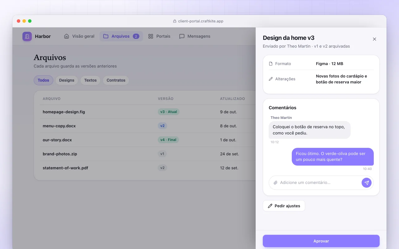 Portal do cliente: a tela Arquivos