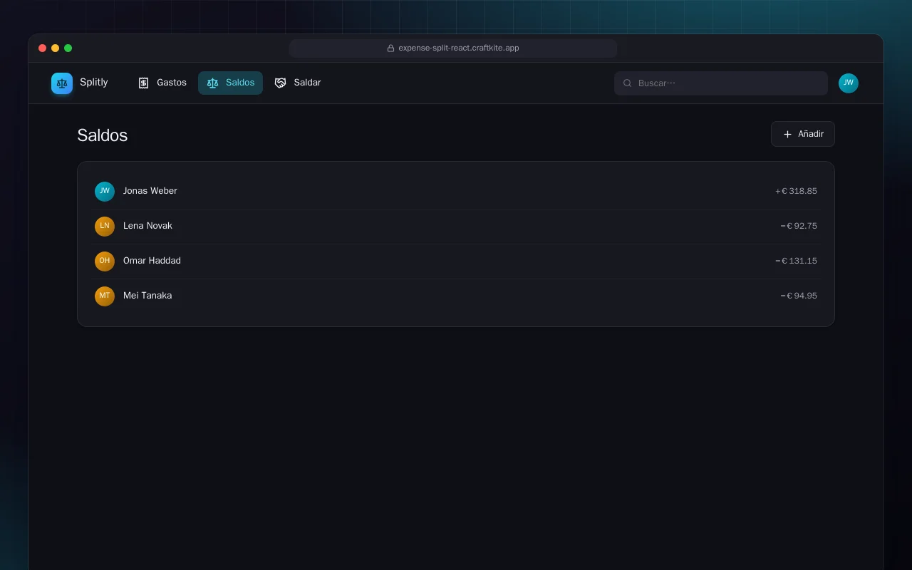 Gastos compartidos (React): la pantalla Saldos