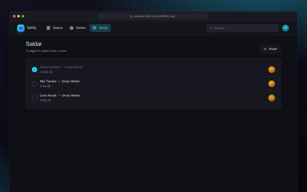 Gastos compartidos (React): la pantalla Saldar