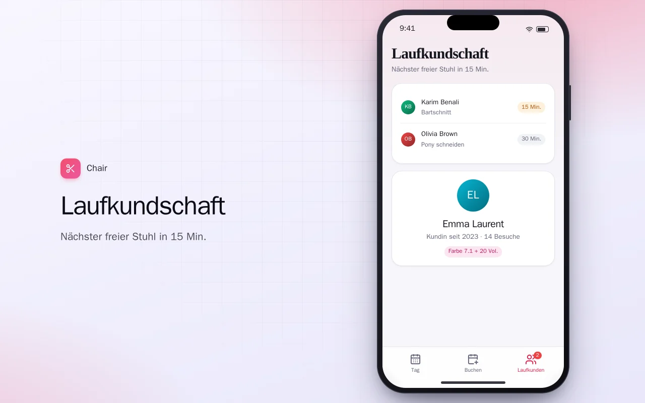 Salon-Termine: der Bildschirm „Laufkundschaft“
