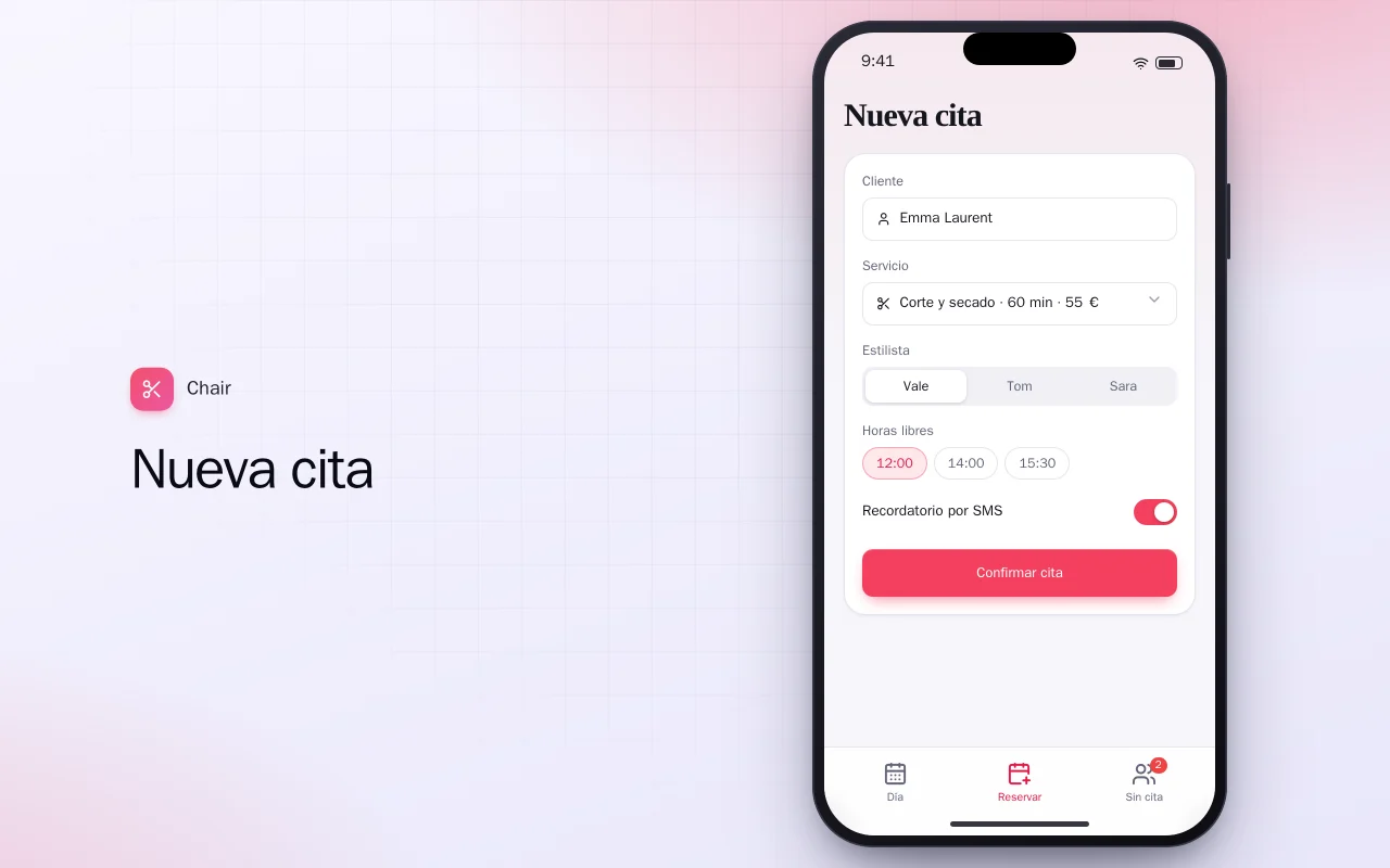 Citas del salón: la pantalla Nueva cita