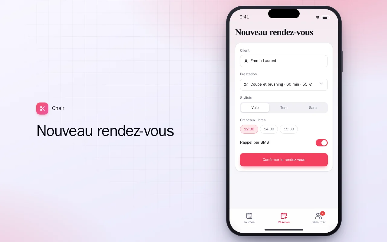 Rendez-vous du salon : l’écran Nouveau rendez-vous