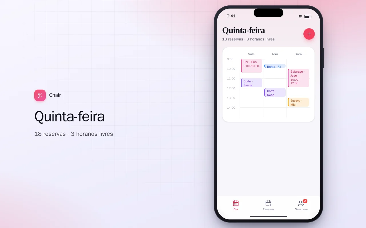 Agenda do salão: a tela Quinta-feira