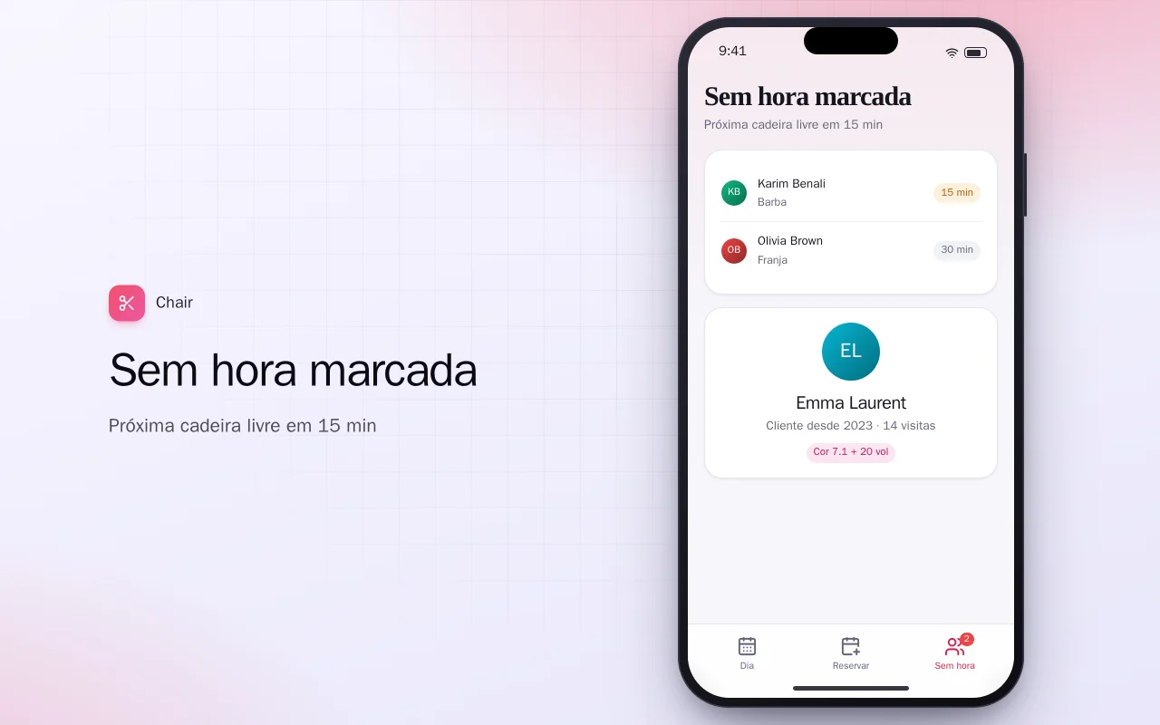 Agenda do salão: a tela Sem hora marcada
