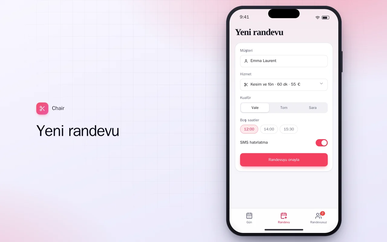 Salon randevuları: Yeni randevu ekranı
