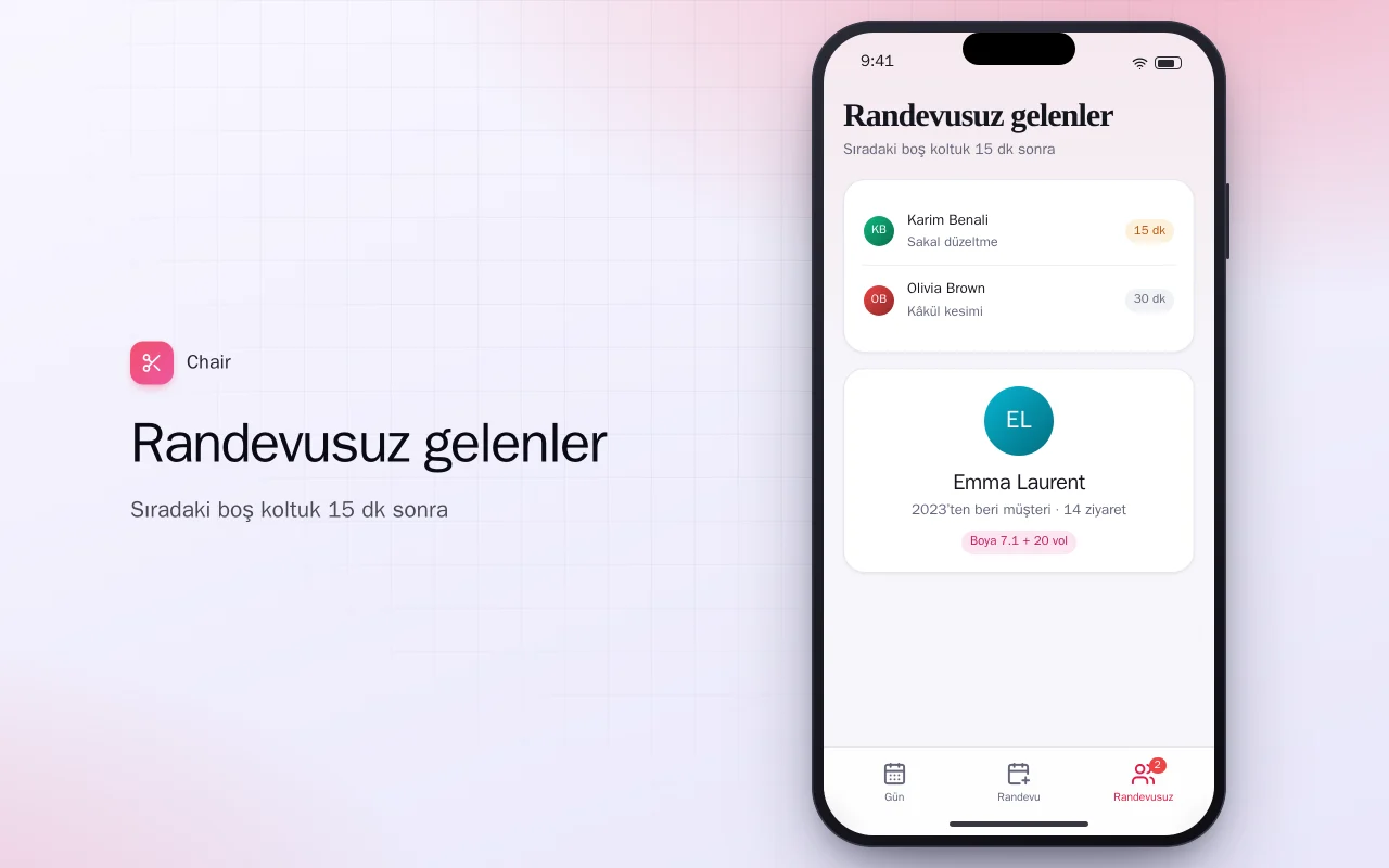 Salon randevuları: Randevusuz gelenler ekranı