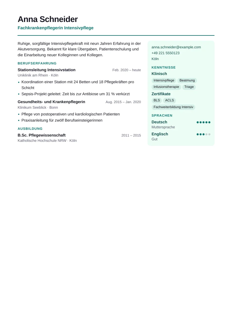 Screenshot von Pflege