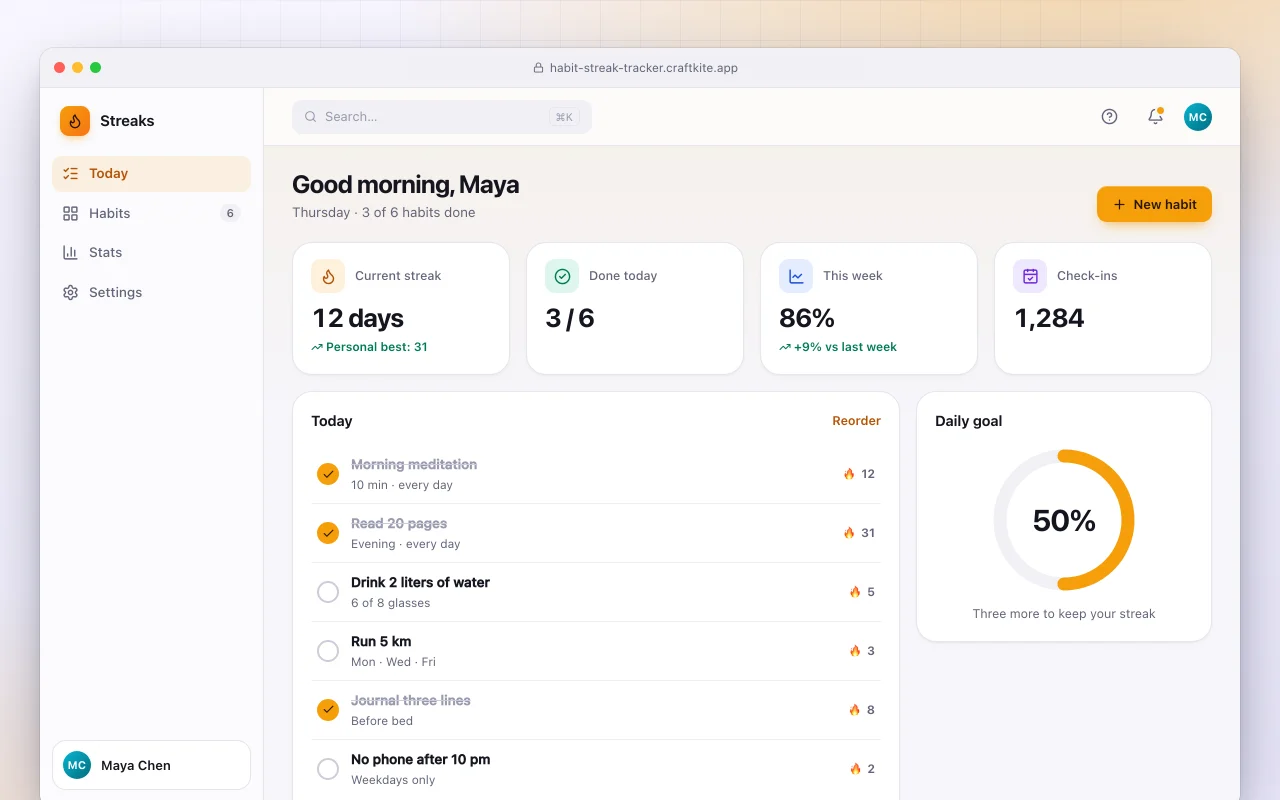 Screen of Habit streak tracker