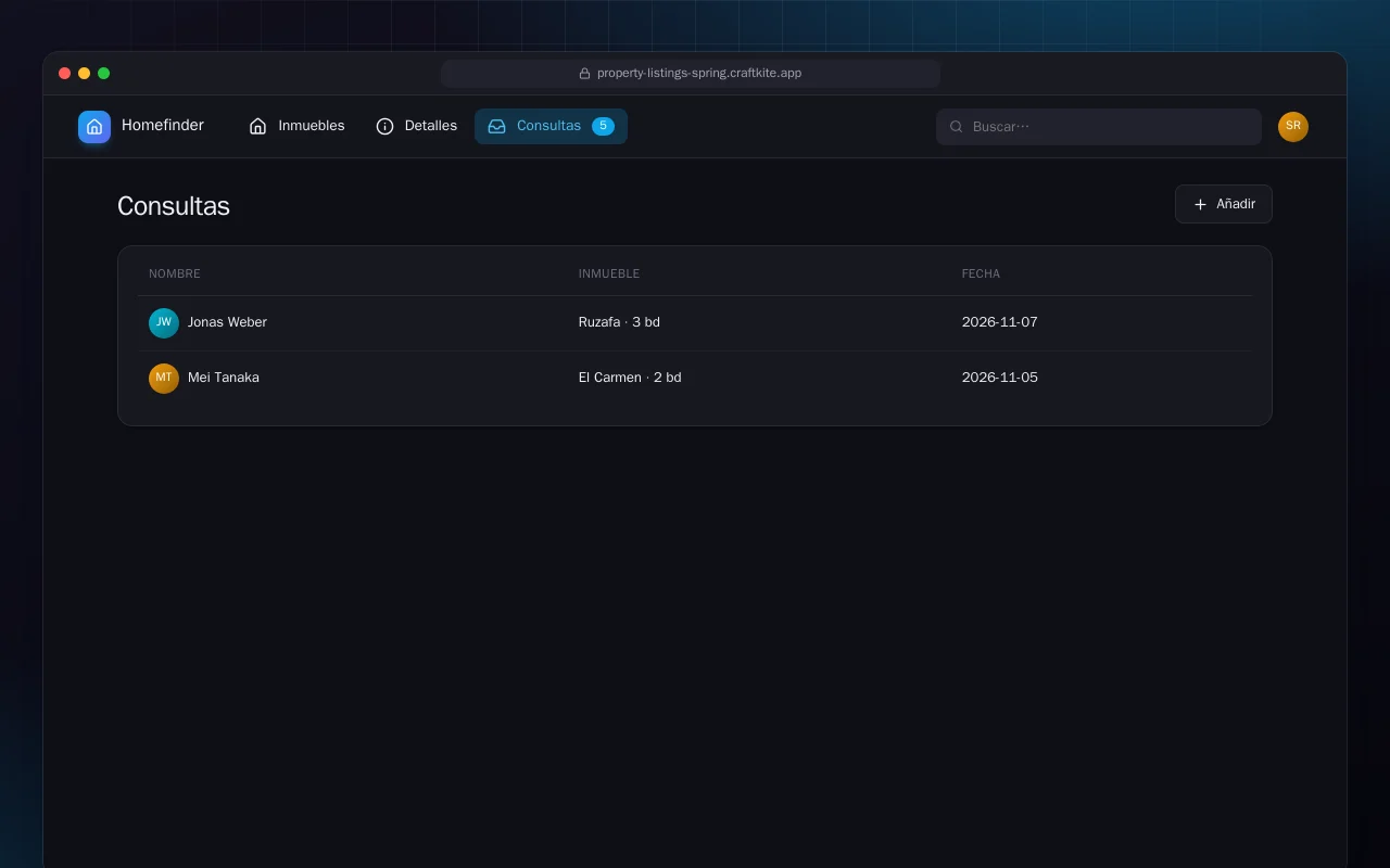 Anuncios inmobiliarios (Spring Boot): la pantalla Consultas