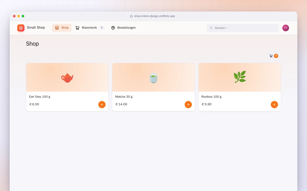 Kleiner Shop mit Bestellungen (Django): der Bildschirm „Shop“