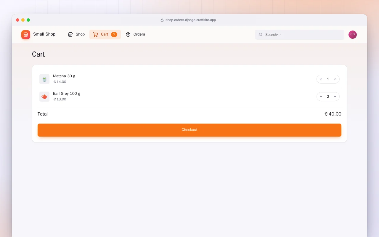 Small Shop with Orders (Django): the Cart screen