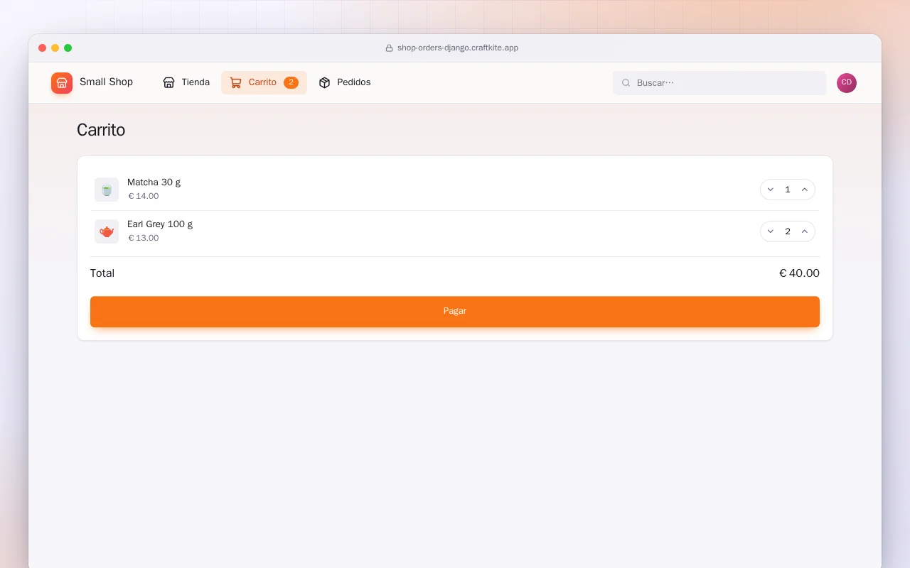Tienda pequeña con pedidos (Django): la pantalla Carrito