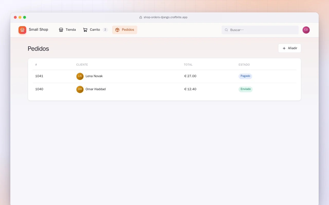 Tienda pequeña con pedidos (Django): la pantalla Pedidos