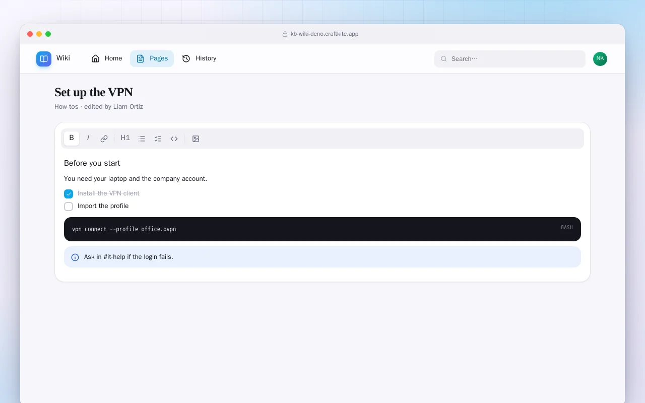 Team Wiki (Deno): the Set up the VPN screen