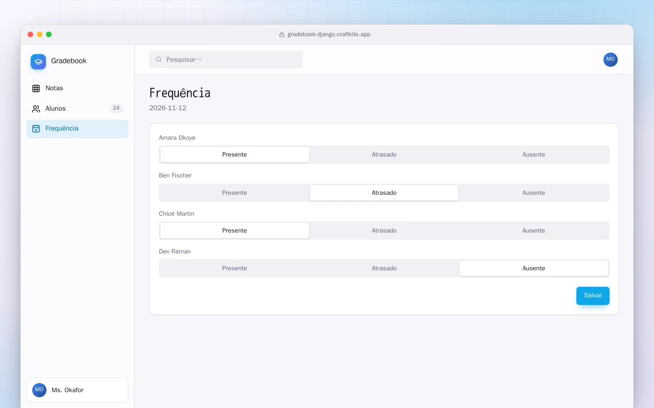 Diário de notas (Django): a tela Frequência