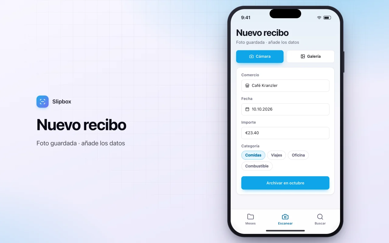 Organizador de recibos: la pantalla Nuevo recibo