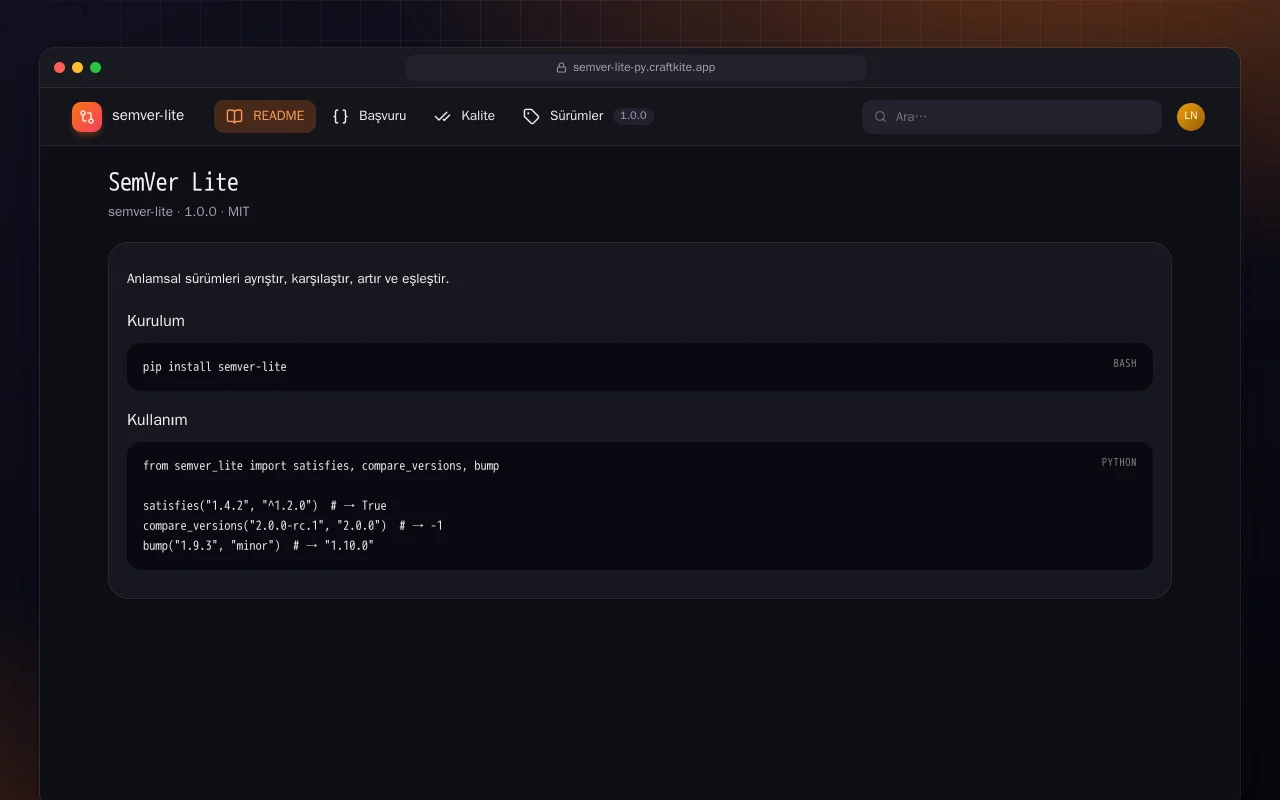 SemVer Lite (Python): SemVer Lite ekranı