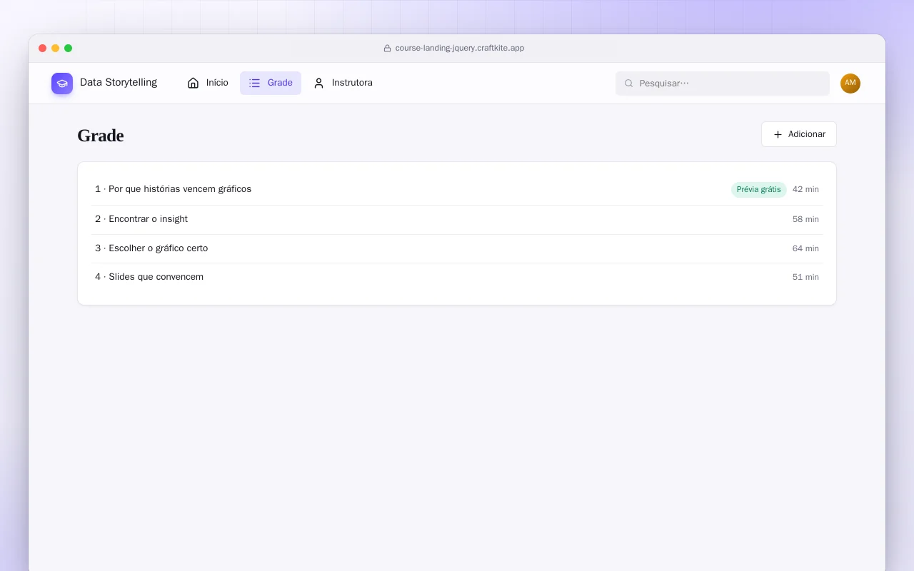 Landing page de curso online (HTML): a tela Grade