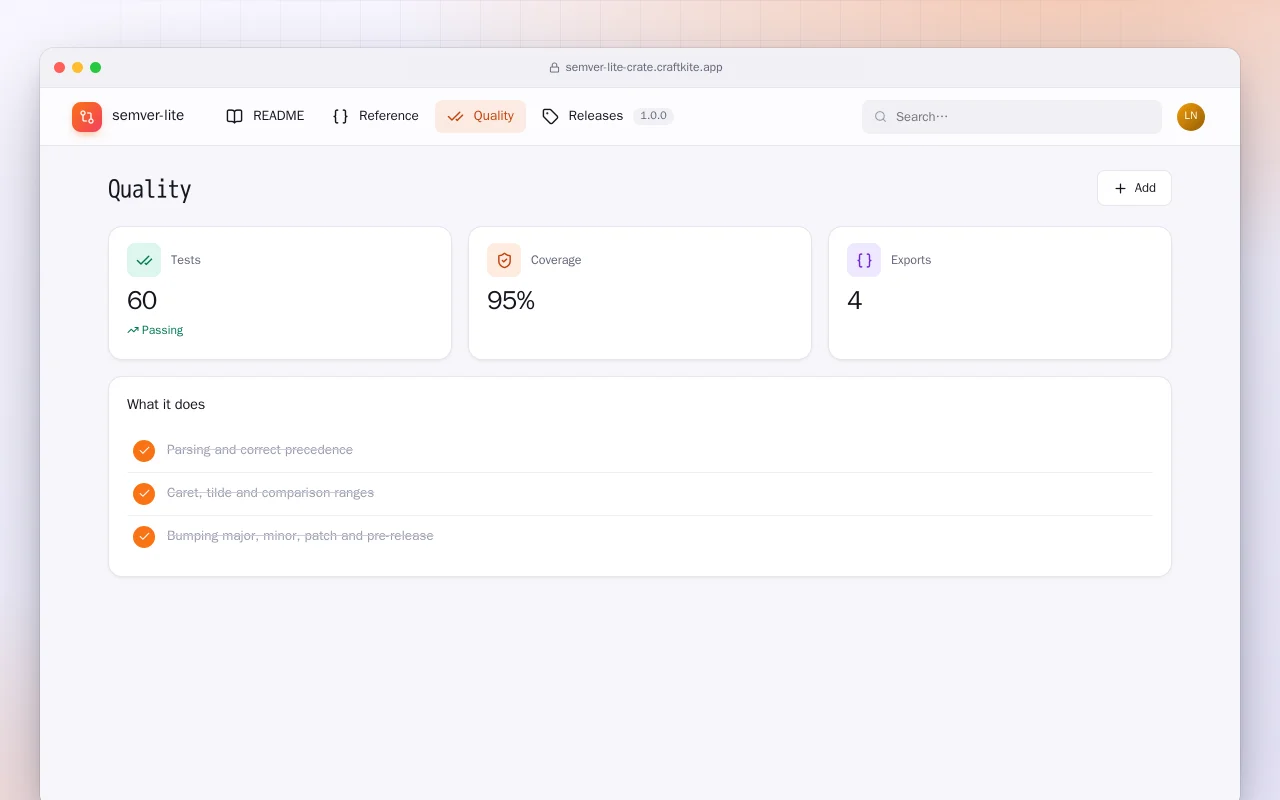 SemVer Lite (Rust): the Quality screen
