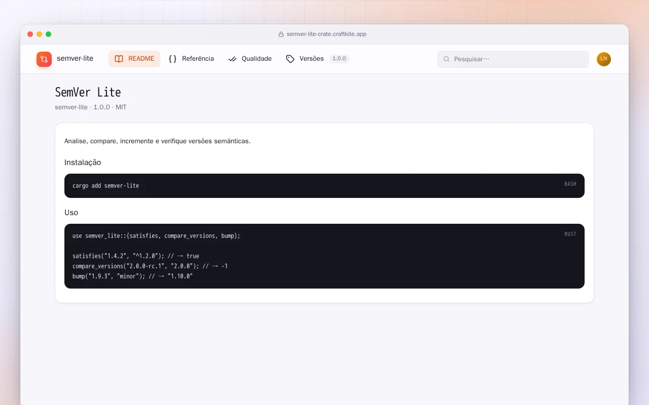 SemVer Lite (Rust): a tela SemVer Lite