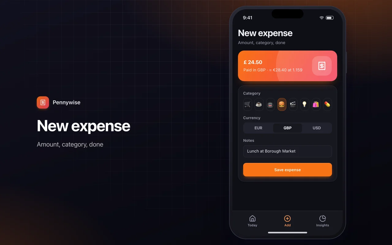 Everyday expense tracker: the New expense screen
