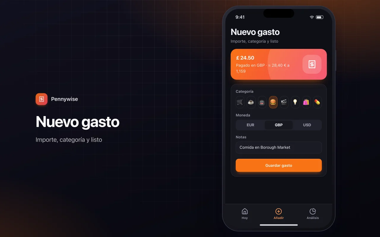 Registro de gastos diarios: la pantalla Nuevo gasto