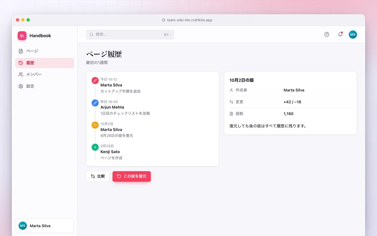チームWikiライト：ページ履歴画面