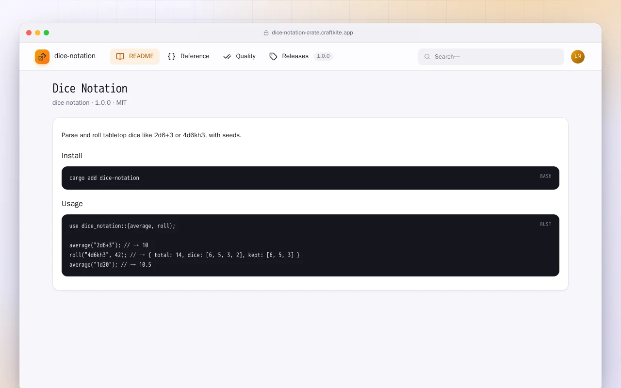 Dice Notation (Rust): the Dice Notation screen