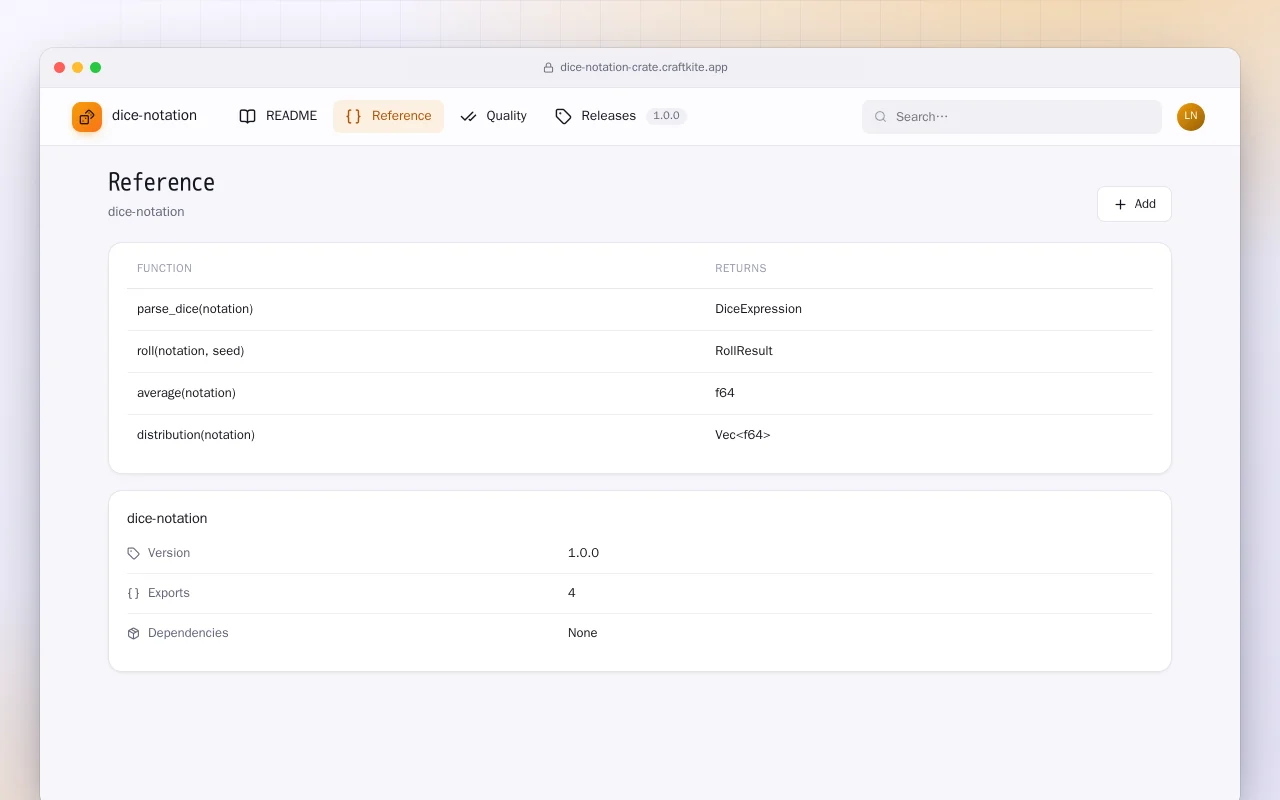 Dice Notation (Rust): the Reference screen