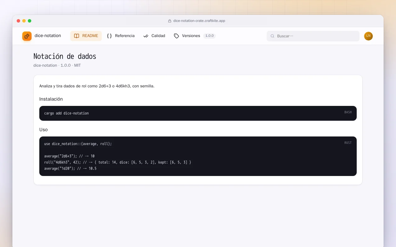 Notación de dados (Rust): la pantalla Notación de dados