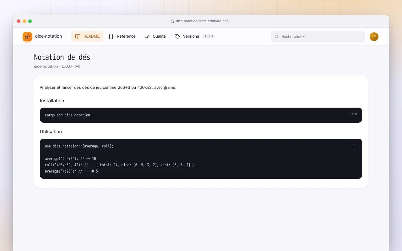 Notation de dés (Rust) : l’écran Notation de dés