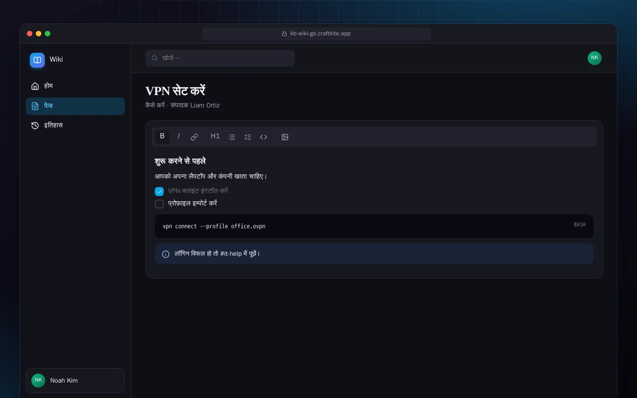 टीम विकी (Go): VPN सेट करें स्क्रीन