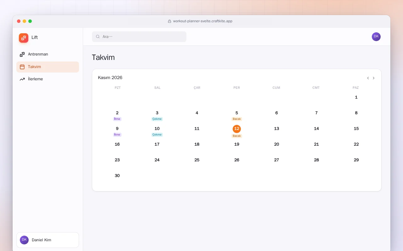 Antrenman Planlayıcı (SvelteKit): Takvim ekranı