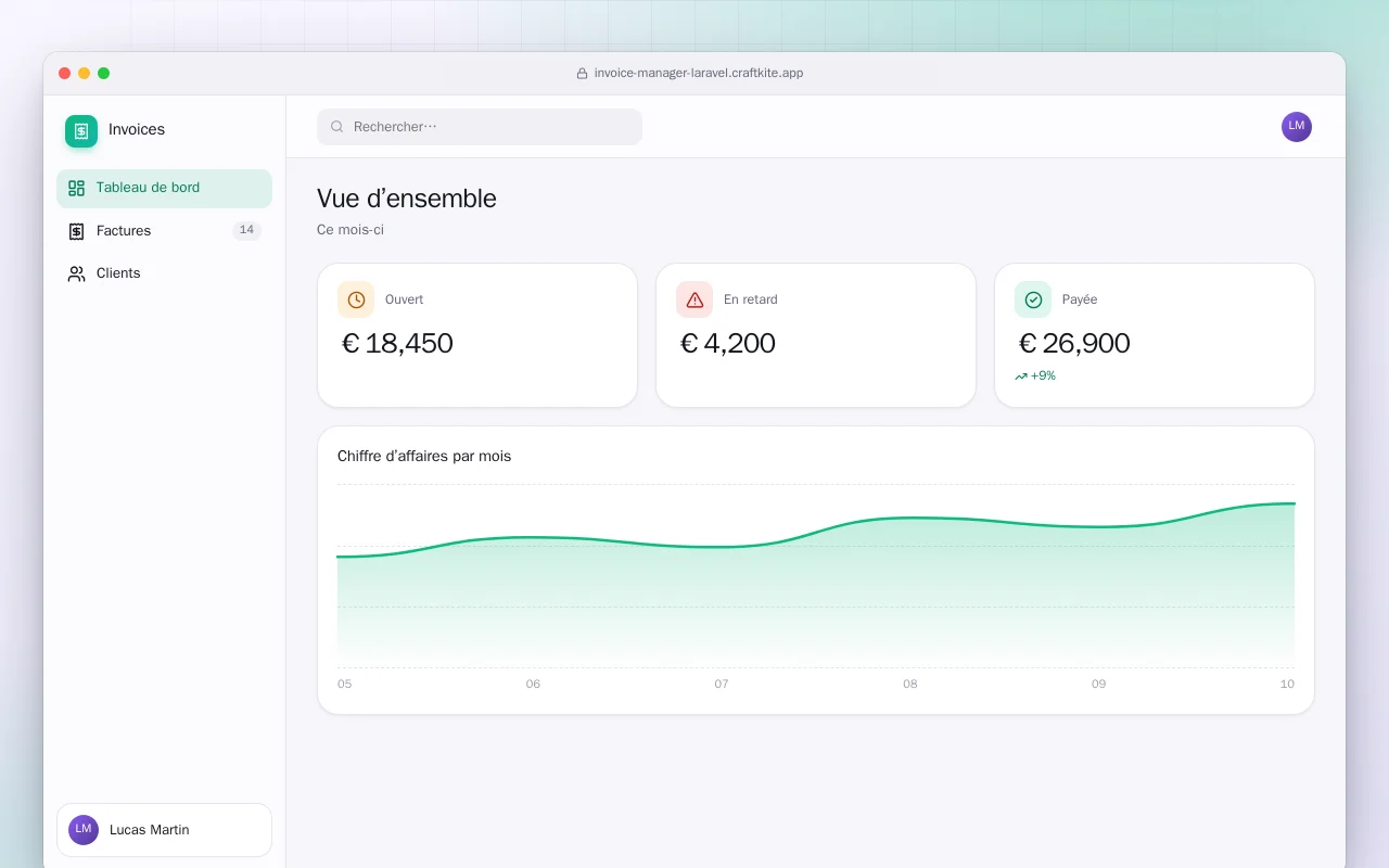 Gestion des factures (Laravel) : l’écran Vue d’ensemble