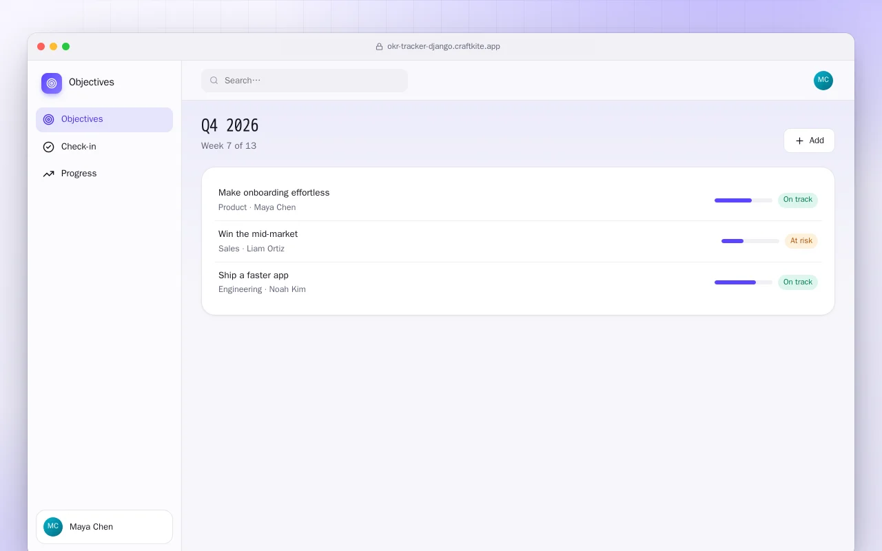 OKR Tracker (Django): the Q4 2026 screen