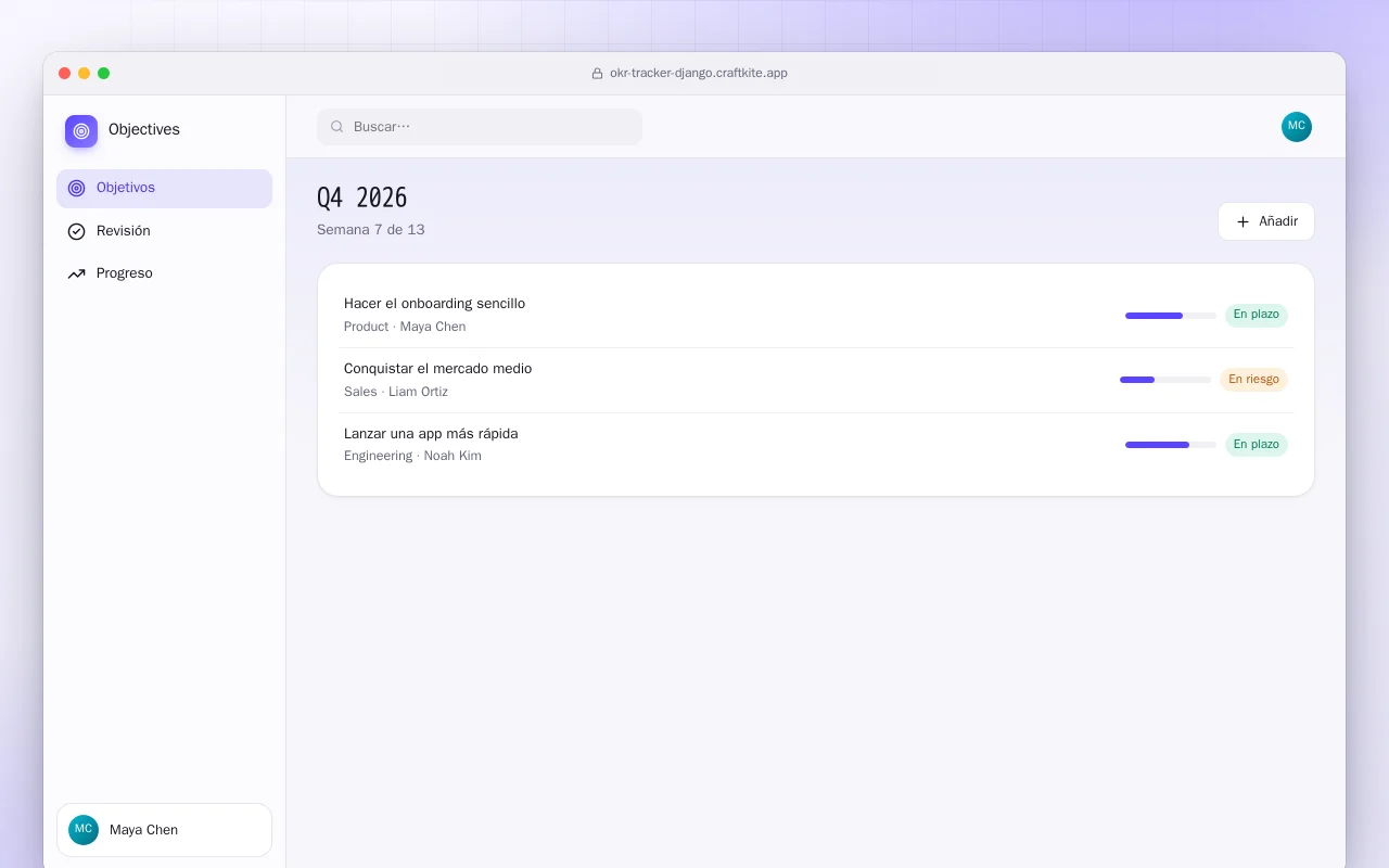 Seguimiento de OKR (Django): la pantalla Q4 2026