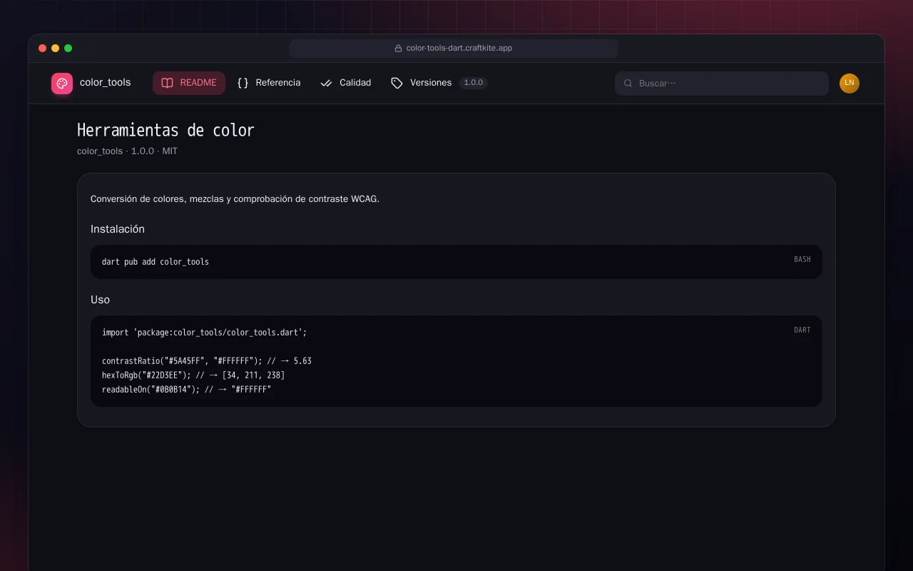 Herramientas de color (Dart): la pantalla Herramientas de color