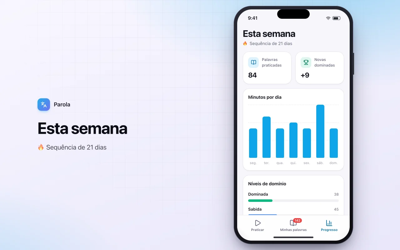 Treinador de vocabulário de idiomas: a tela Esta semana