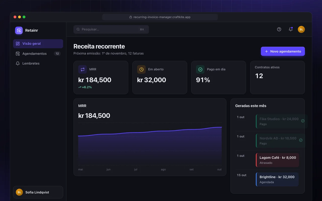 Gestão de cobranças recorrentes: a tela Receita recorrente