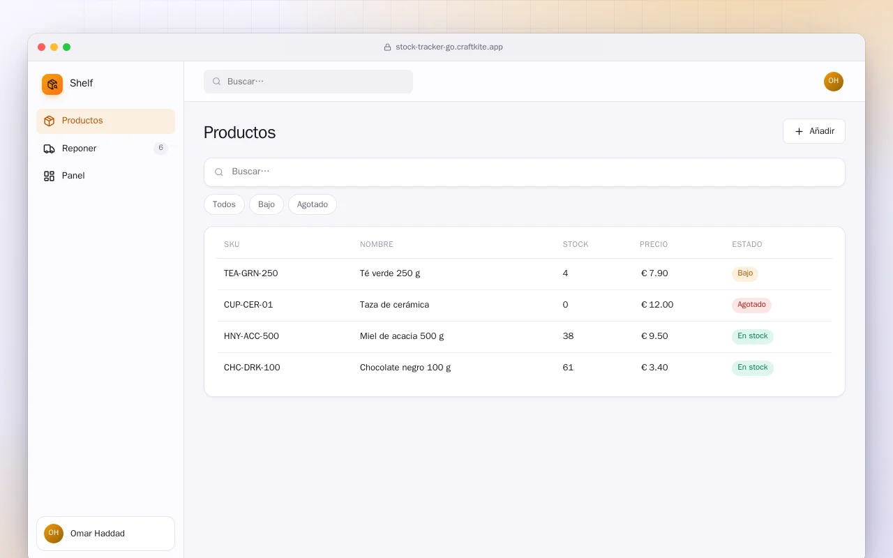 Control de stock (Go): la pantalla Productos