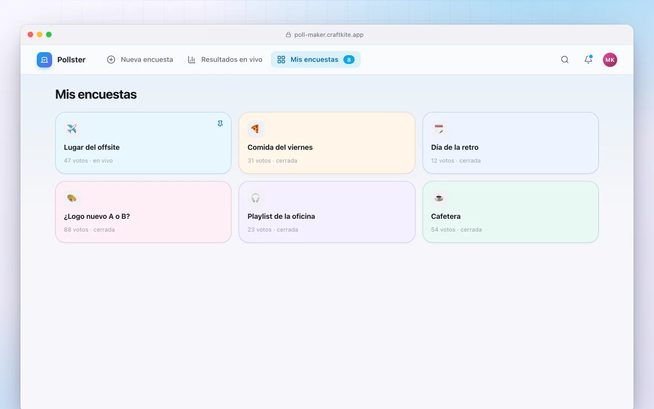 Creador de encuestas rápidas: la pantalla Mis encuestas