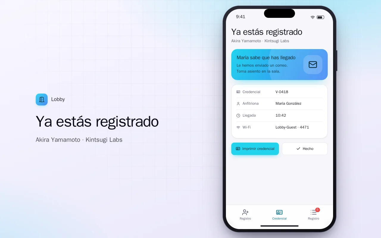 Registro de visitas: la pantalla Ya estás registrado
