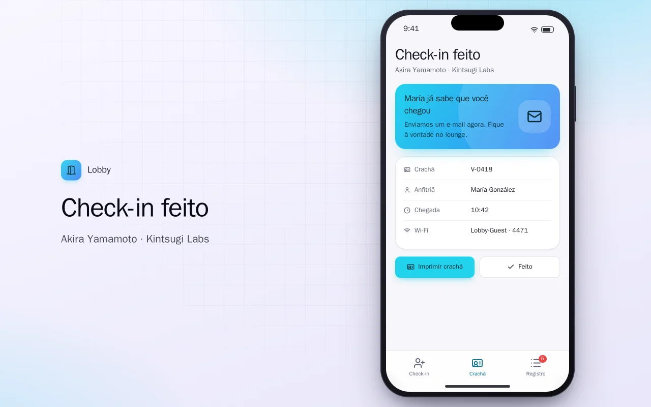 Check-in de visitantes: a tela Check-in feito