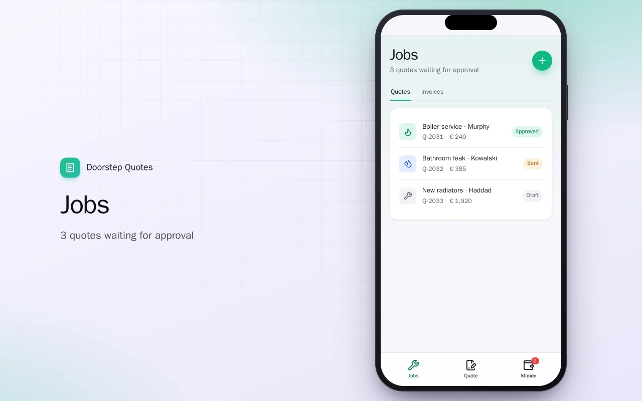 Quotes and invoices on site: the Jobs screen