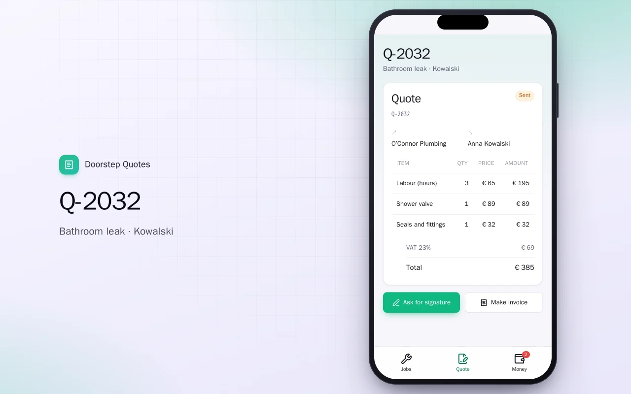 Quotes and invoices on site: the Q-2032 screen