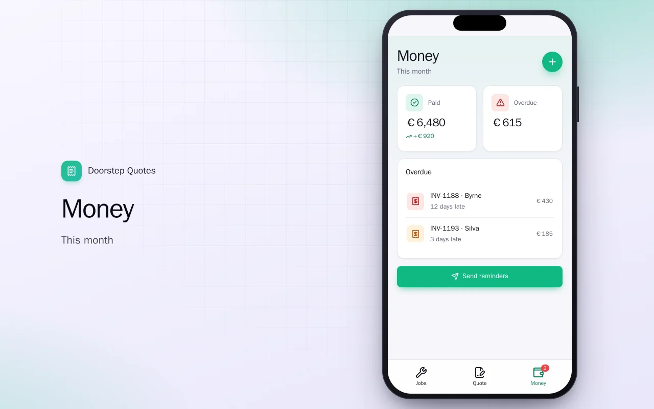 Quotes and invoices on site: the Money screen