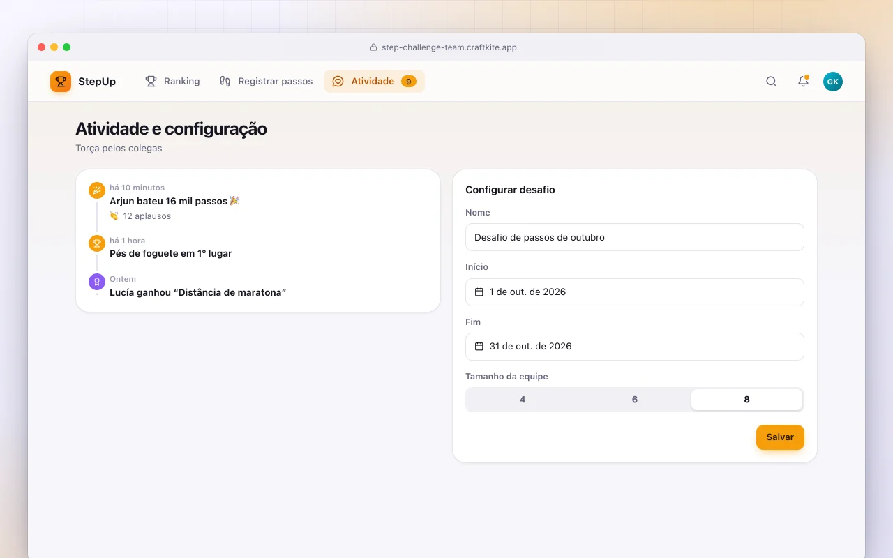 Desafio de passos em equipe: a tela Atividade e configuração