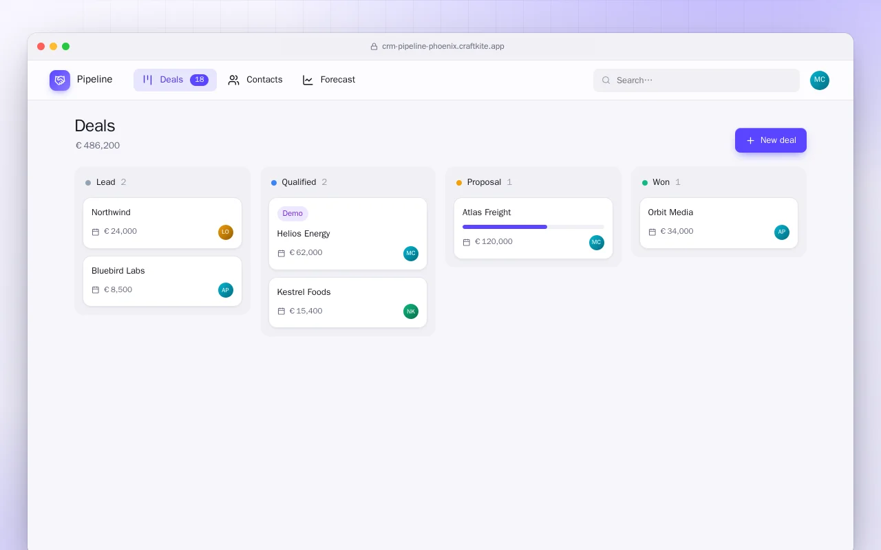 Deal Pipeline (Phoenix): the Deals screen