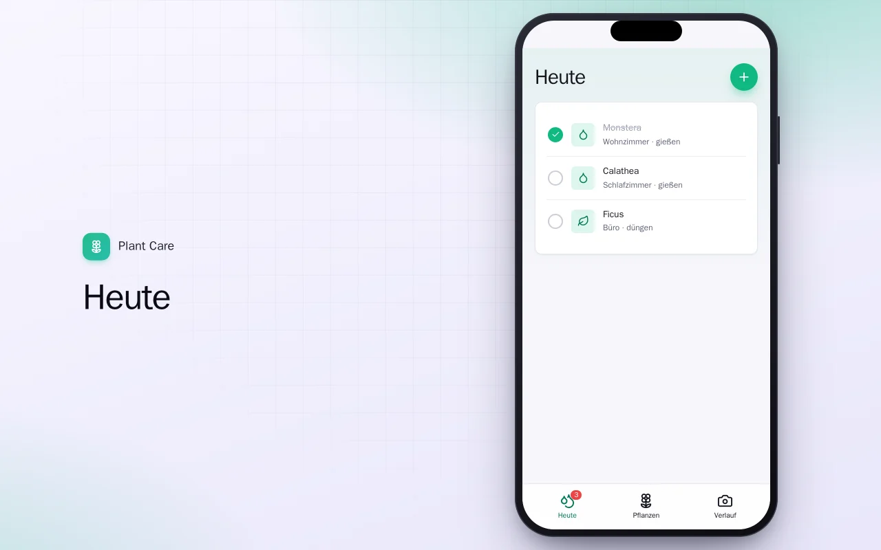 Pflanzenpflege (Flutter): der Bildschirm „Heute“