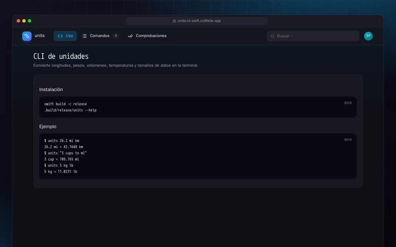 CLI de unidades (Swift): la pantalla CLI de unidades